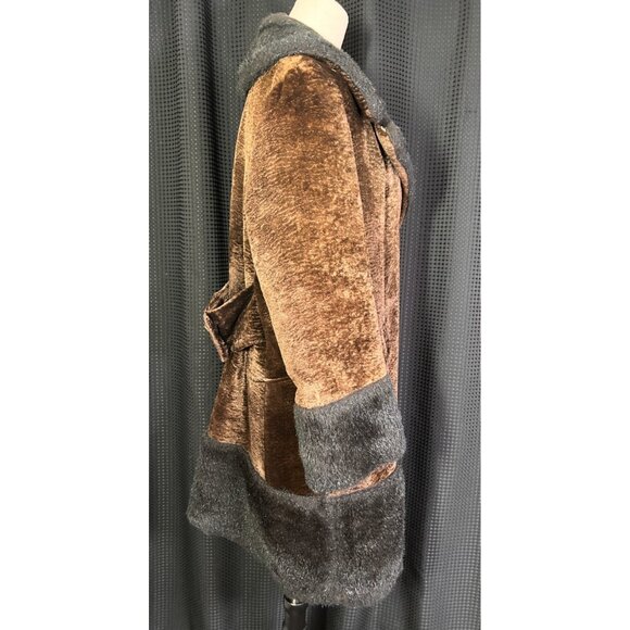 VINTAGE 60'S FAUX FUR COAT BROWN SIMULATED PERSIAN LAMB FAUX TRIM - Picture 5 of 11